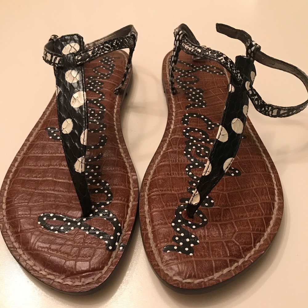 Sam Edelman T-strap sandals black white polka dot
